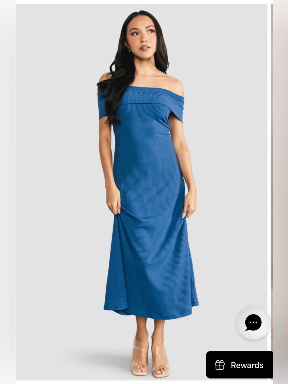Baltic Born Kay Off Shoulder Ribbed Knit Midi Dress Blue Size S NWOT
